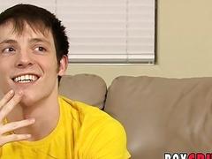 Horny twink pulls his huge cock out to jerk off