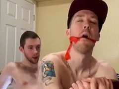 Hands free cumshot, cum in ass gay, bareback breeding