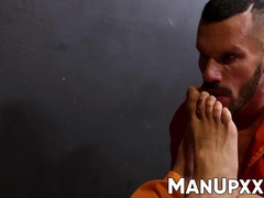 Marco Lorenzo teases with his tongue as he licks Amone Banes toes