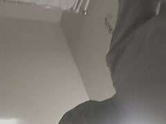 Hiding in bathroom jerking my big black cock