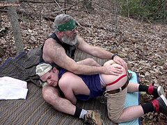 Daddy bear Will Angell fucks Scott Ryder deep in the forest