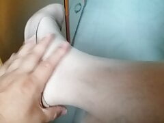Beige Patent Pumps with Pantyhose Teaser 41