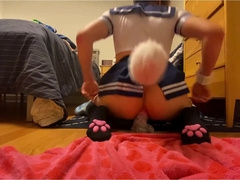 Bunny stud juggles on a ten inches pony faux-cock and cram up his lovely rump with jizz