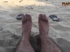 GOOD-SIZED WHITE JIZZ - PUBLIC NATURIST BEACH - JIZM SOLES SOCKS SERIES - MANLYFOOT