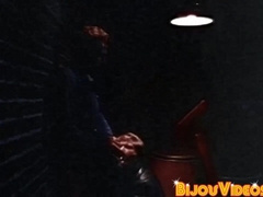 Blonde stud in leather jacked eats ass after sucking dick