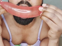 Crossdresser Rubber Play, Pissing, Drinking, Wanking, And Blowing Up