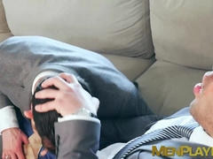 Man in suit Javi Gray doggystyle analfucked by Ricky Blue